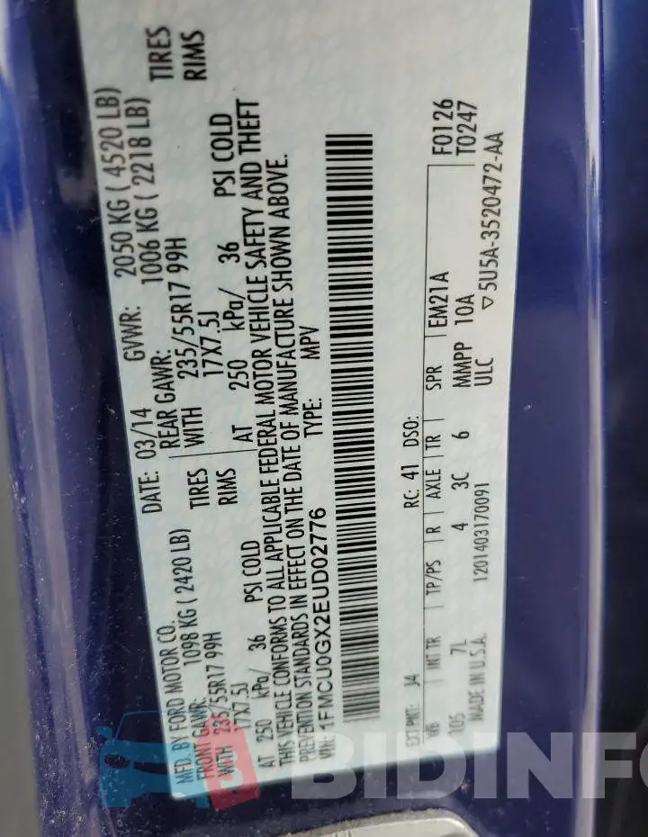 1FMCU0GX2EUD02776 Photo# 13