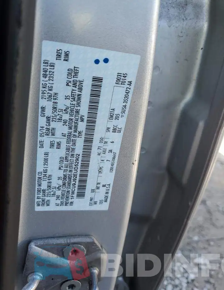 1FMCU9J92EUD52902 Photo# 13