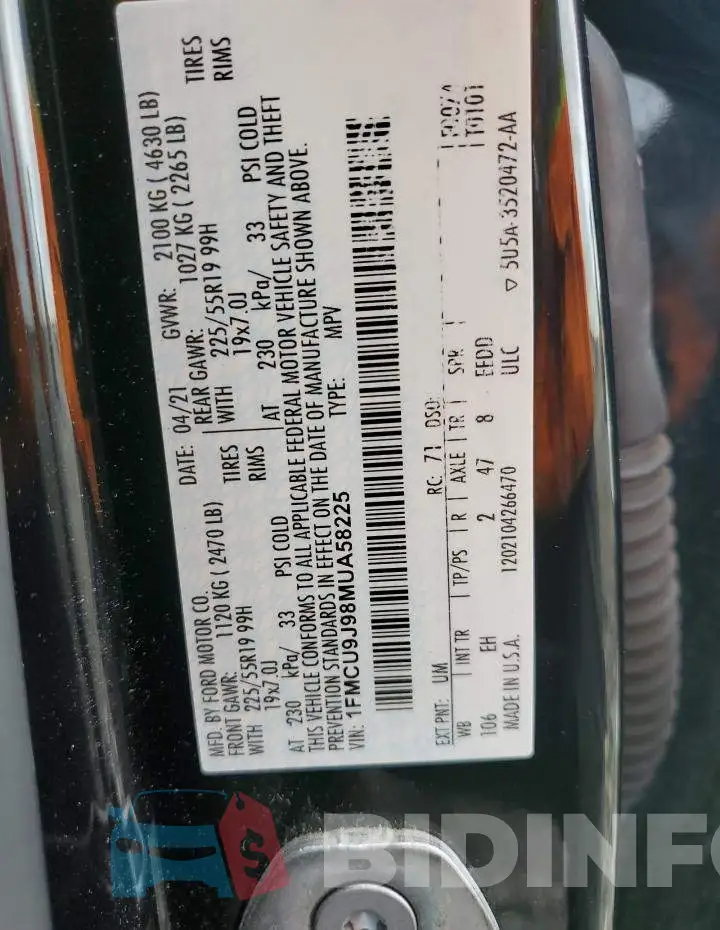 1FMCU9J98MUA58225 Photo# 13