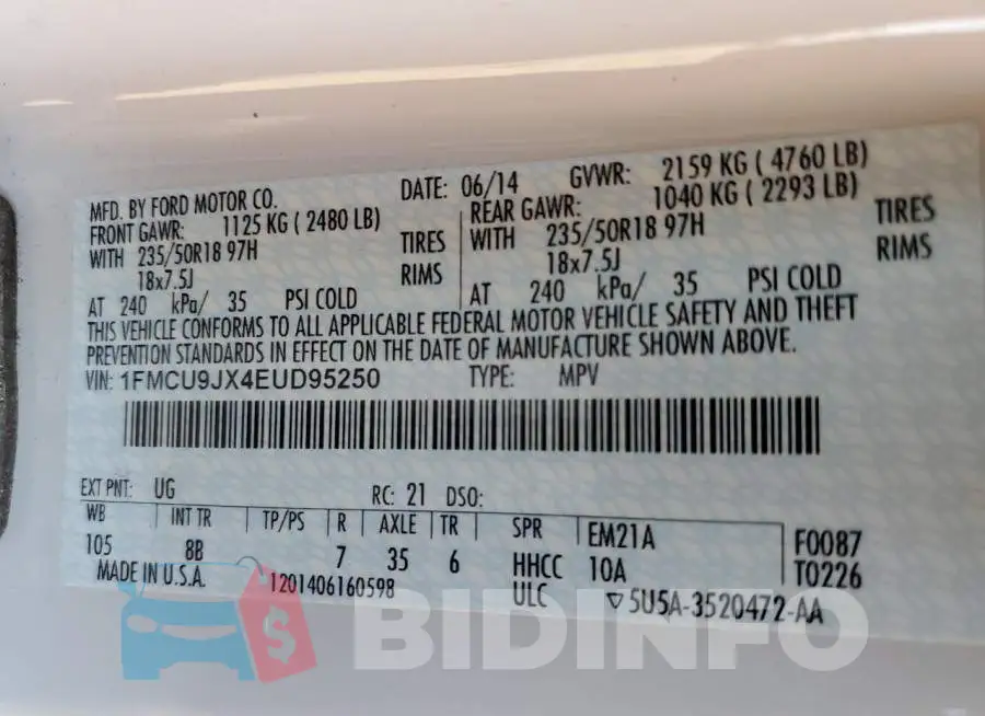 1FMCU9JX4EUD95250 Photo# 13
