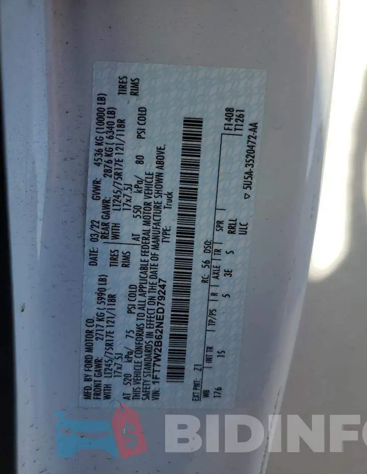 1FT7W2B62NED79247 Photo# 12