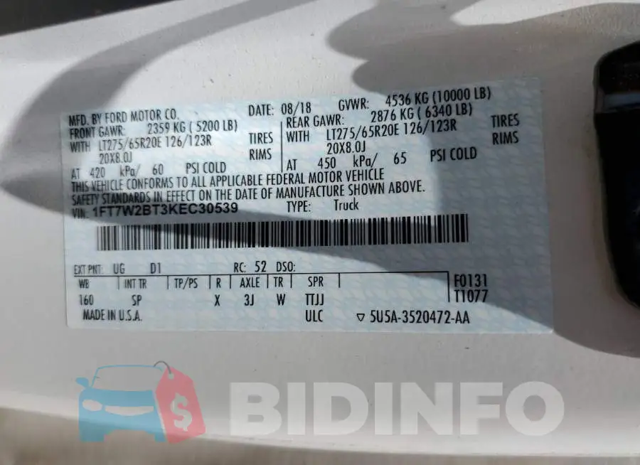1FT7W2BT3KEC30539 Photo# 12
