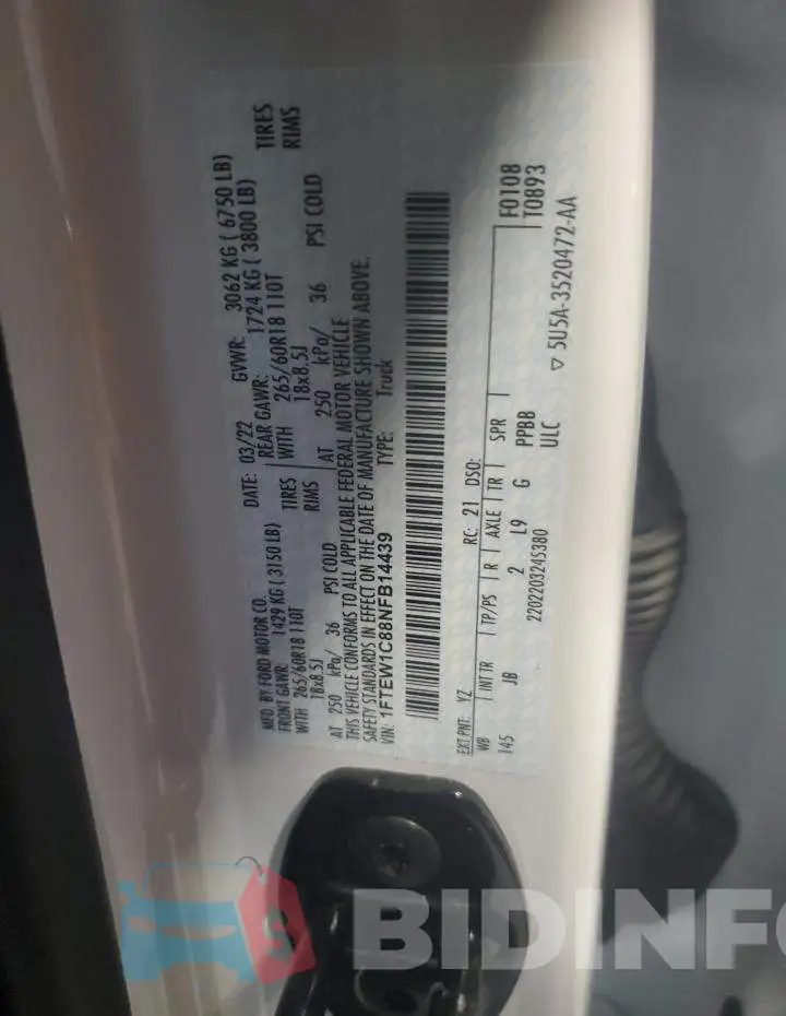 1FTEW1C88NFB14439 Photo# 13