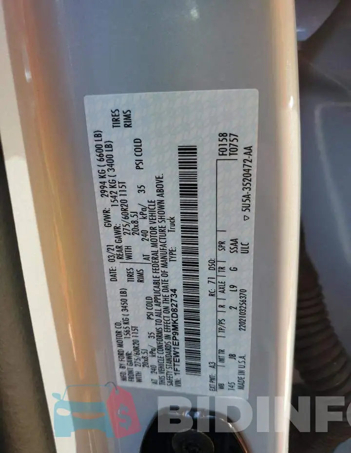 1FTEW1EP9MKD82734 Photo# 13