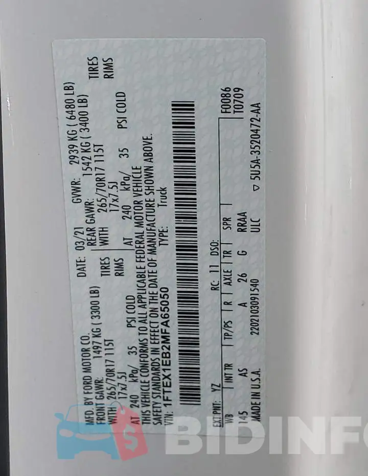 1FTEX1EB2MFA65050 Photo# 12