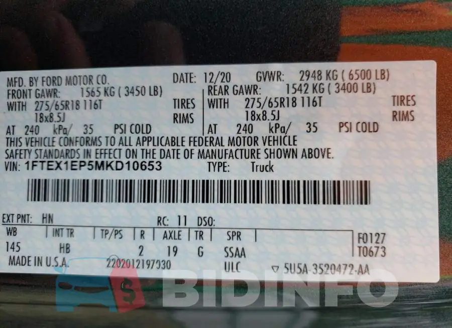 1FTEX1EP5MKD10653 Photo# 13