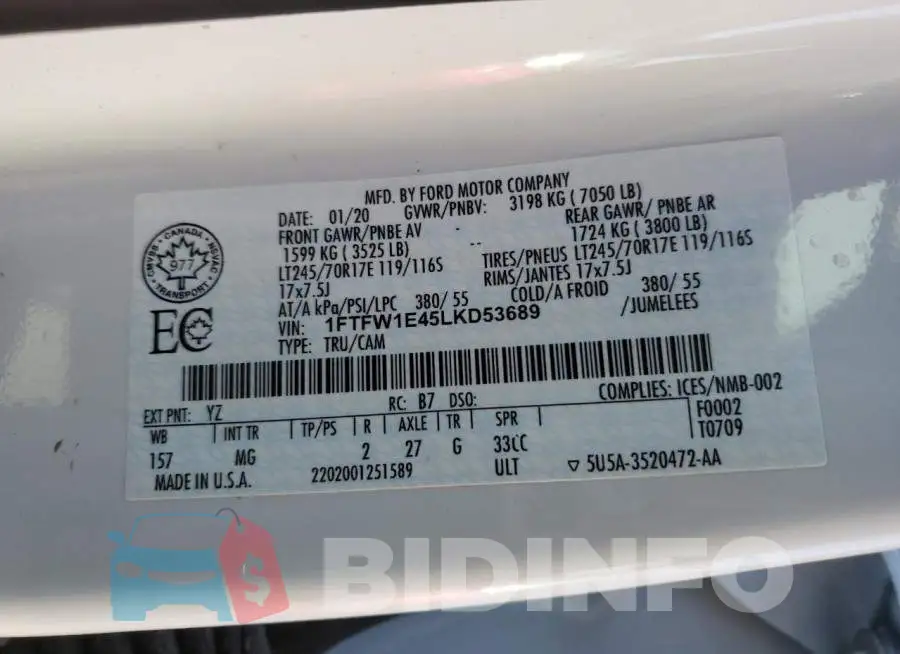 1FTFW1E45LKD53689 Photo# 12