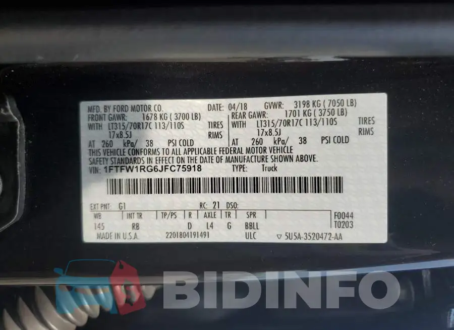1FTFW1RG6JFC75918 Photo# 12