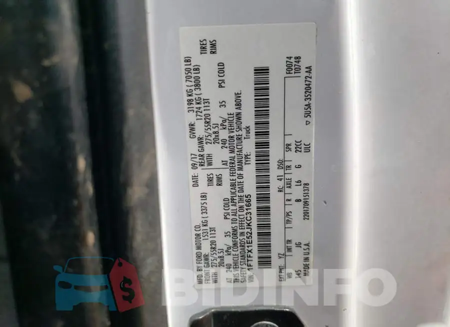 1FTFX1E52JKC31665 Photo# 12