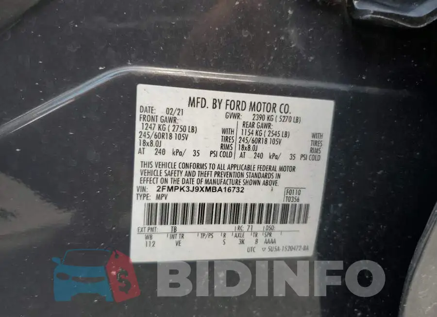 2FMPK3J9XMBA16732 Photo# 13