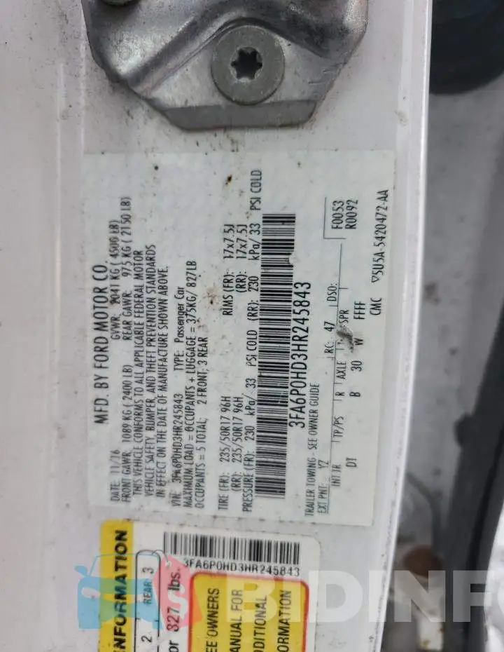 3FA6P0HD3HR245843 Photo# 12