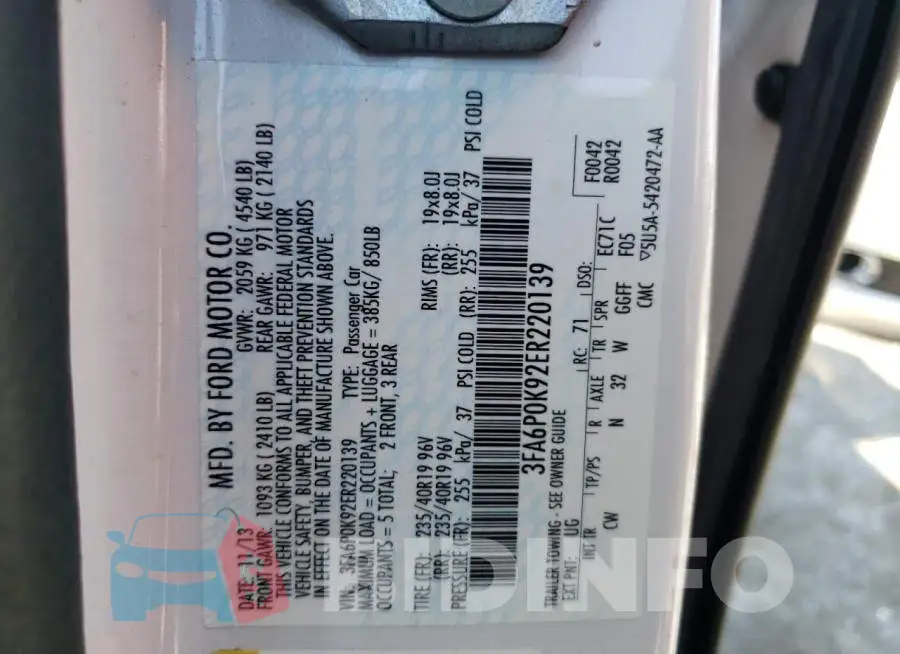 3FA6P0K92ER220139 Photo# 13