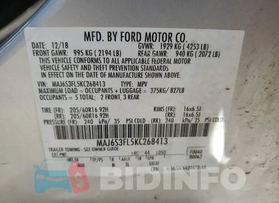 MAJ6S3FL5KC268413 Photo# 14