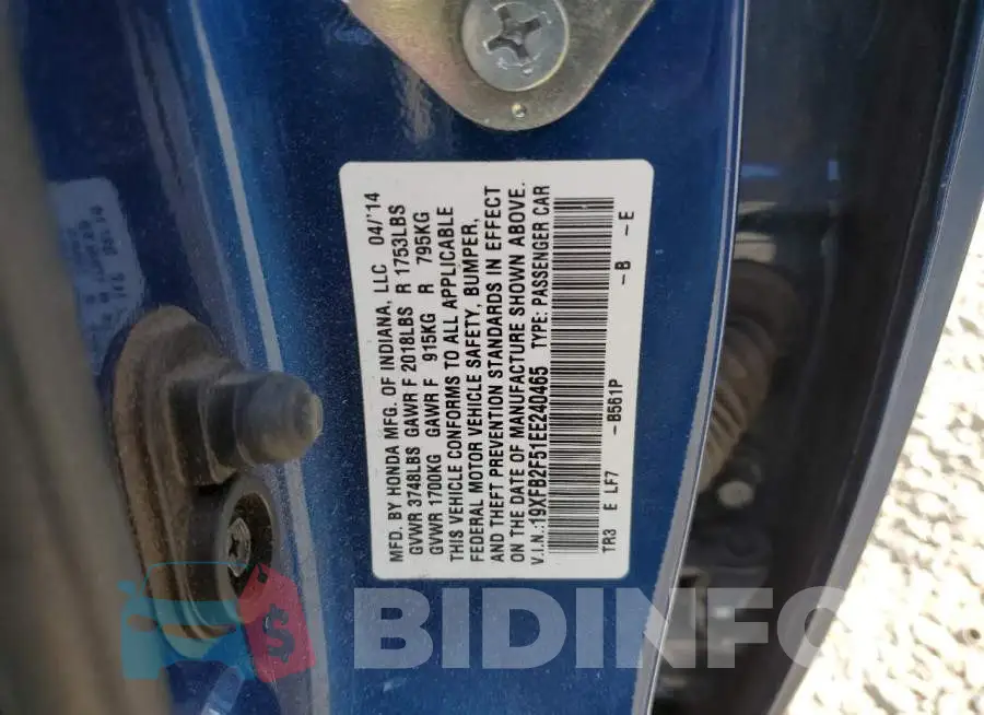 19XFB2F51EE240465 Photo# 12