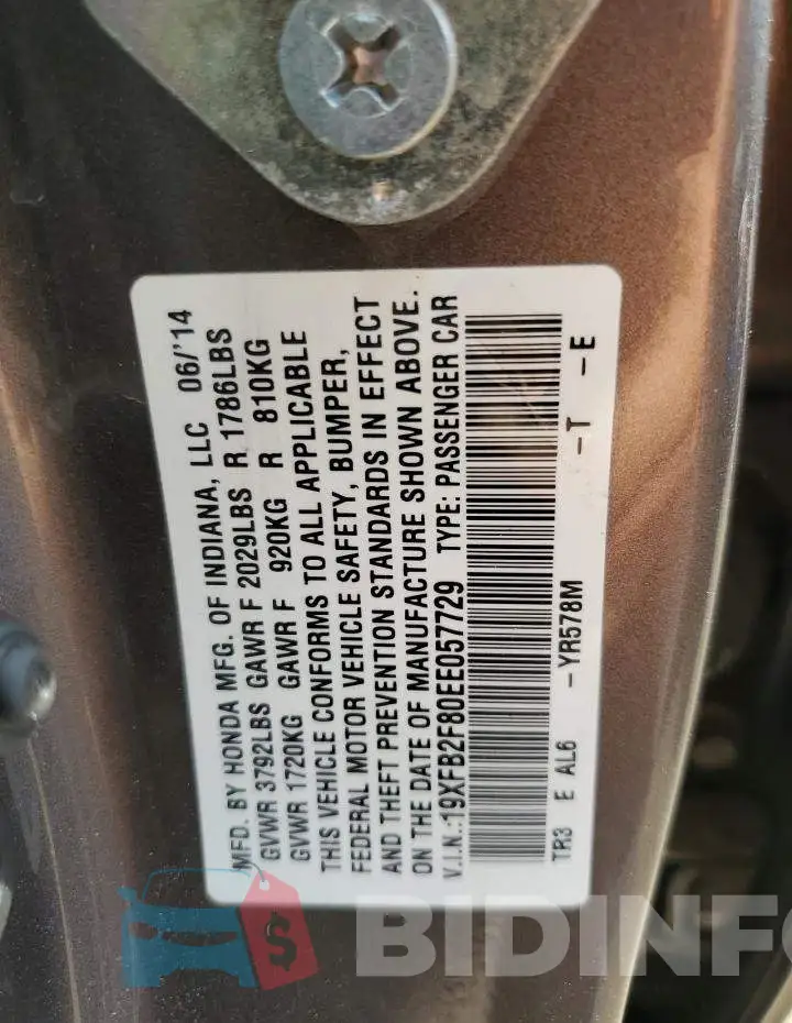19XFB2F80EE057729 Photo# 12