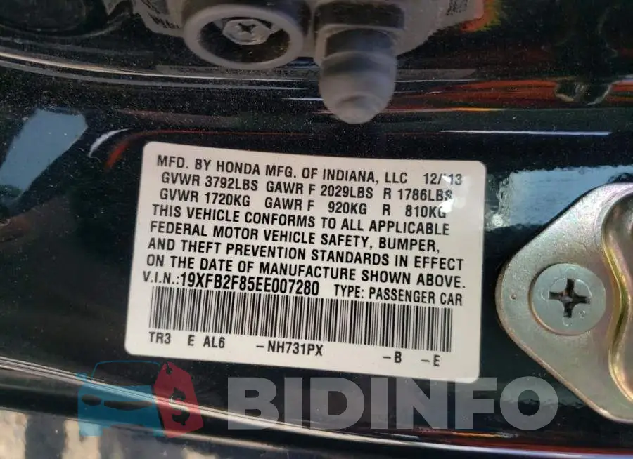 19XFB2F85EE007280 Photo# 12