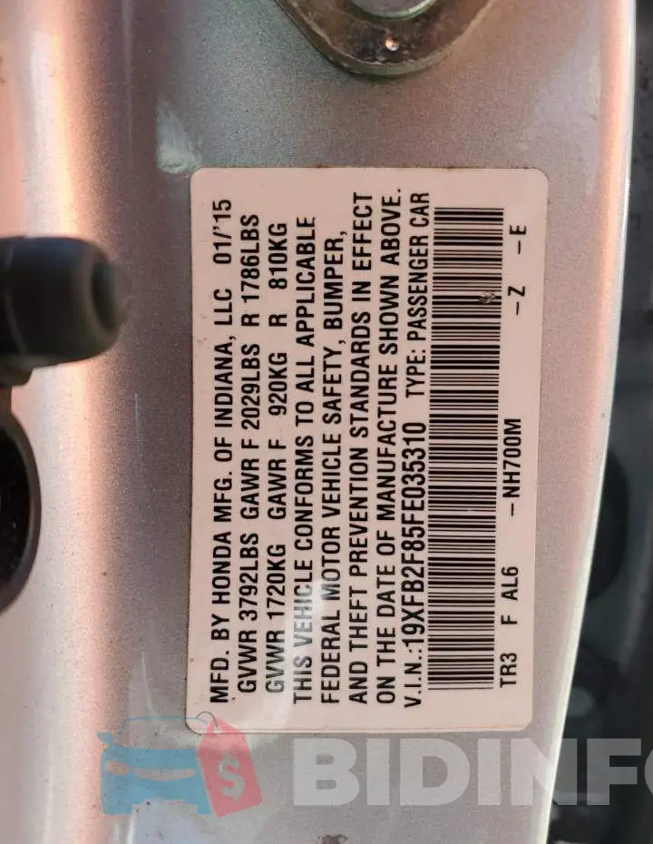 19XFB2F85FE035310 Photo# 12