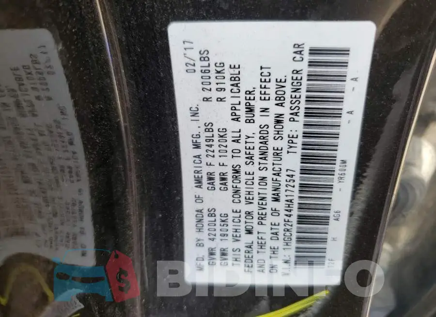 1HGCR2F44HA172547 Photo# 12