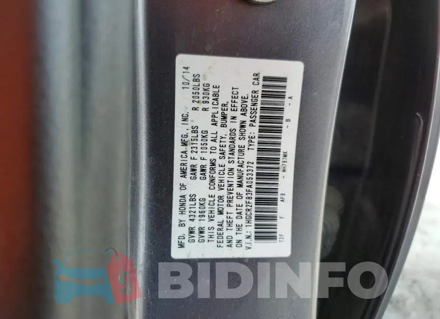 1HGCR2F83FA053372 Photo# 12