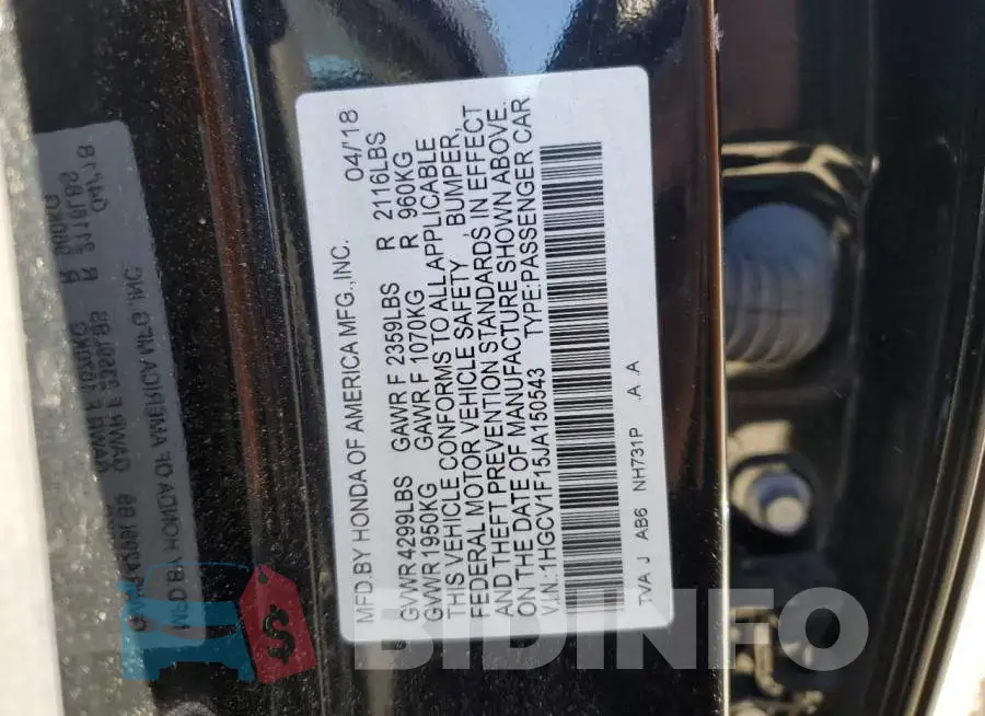 1HGCV1F15JA150543 Photo# 12
