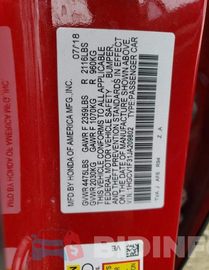 1HGCV1F31JA209802 Photo# 13