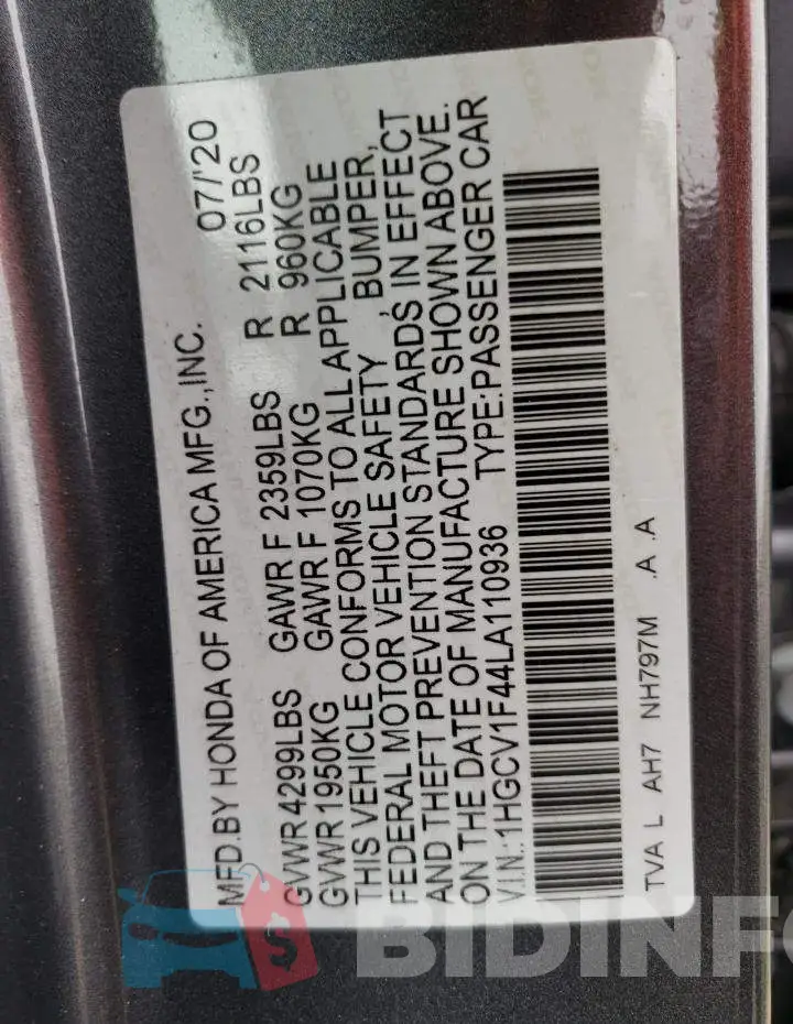 1HGCV1F44LA110936 Photo# 13