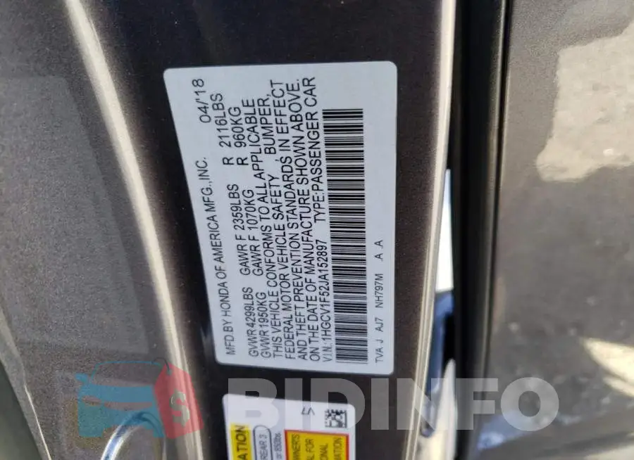 1HGCV1F52JA152897 Photo# 12
