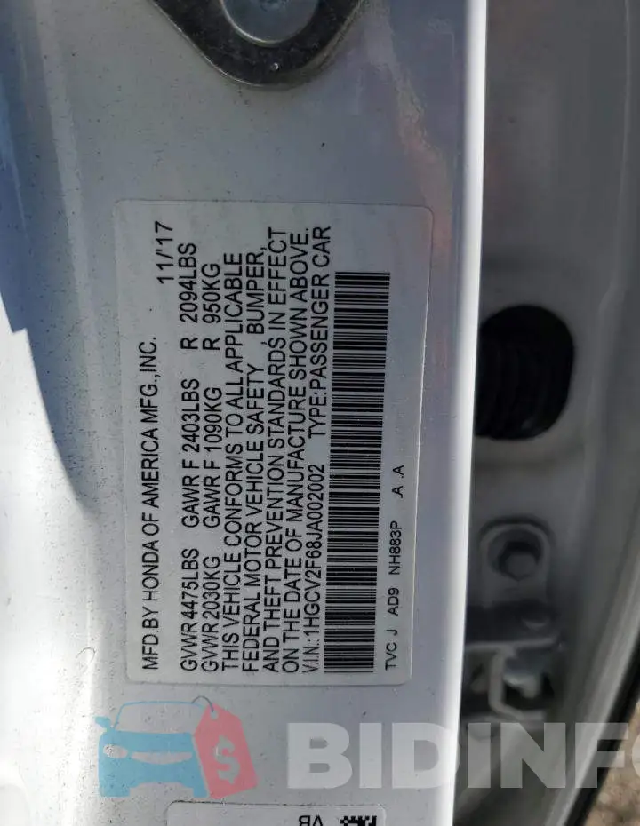 1HGCV2F68JA002002 Photo# 12