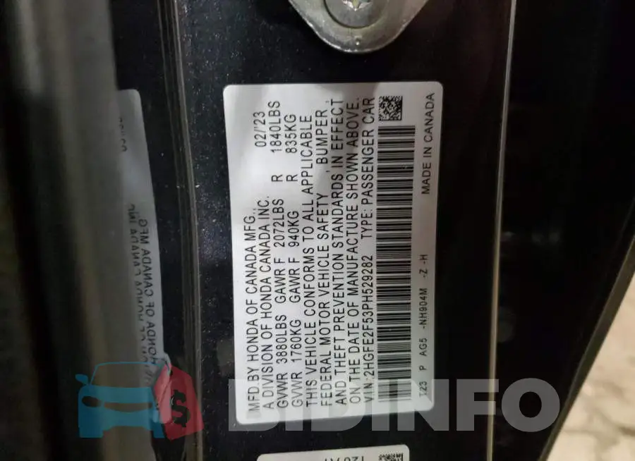 2HGFE2F53PH529282 Photo# 12