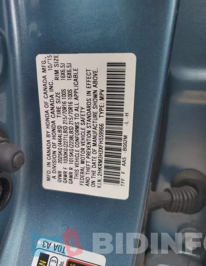 2HKRM3H3XFH559966 Photo# 12