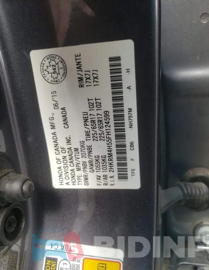 2HKRM4H55FH124599 Photo# 12
