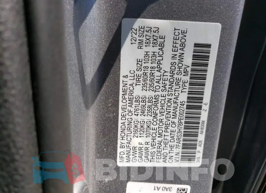 7FARS3H78PE002745 Photo# 13