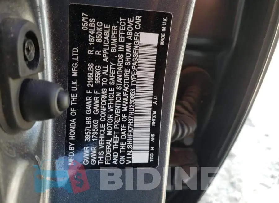 SHHFK7H37HU230853 Photo# 12