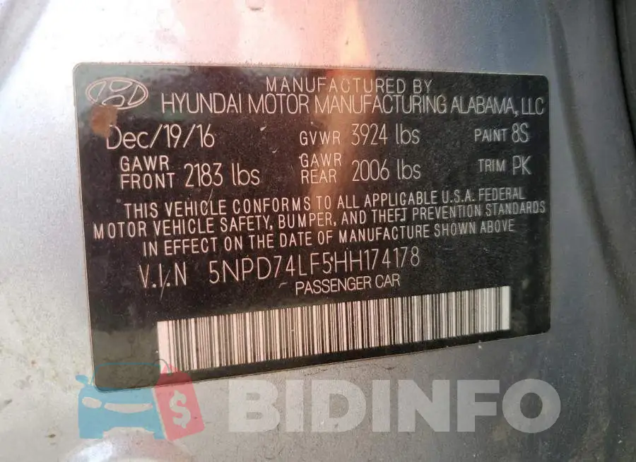 5NPD74LF5HH174178 Photo# 12