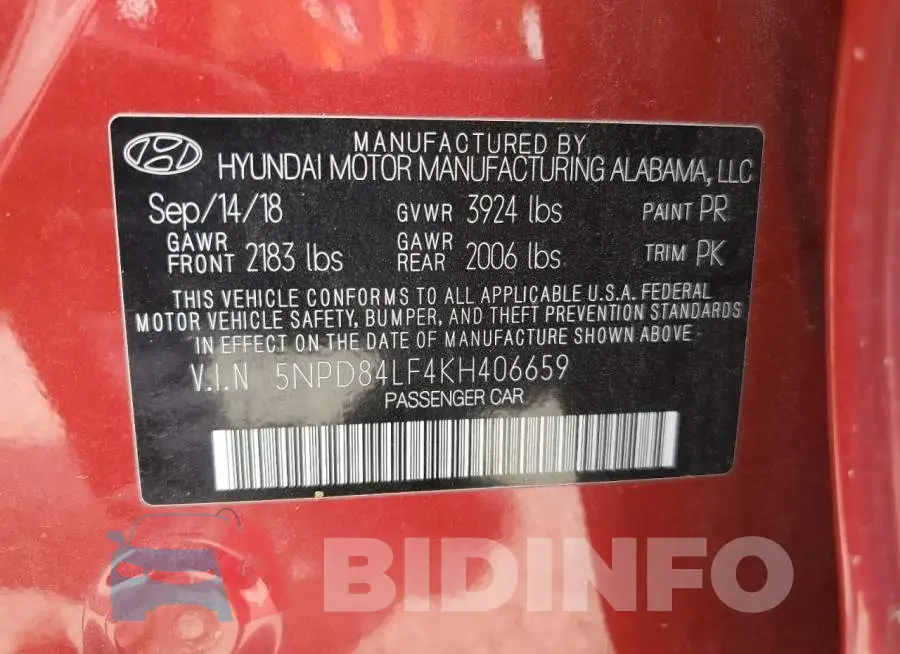 5NPD84LF4KH406659 Photo# 12