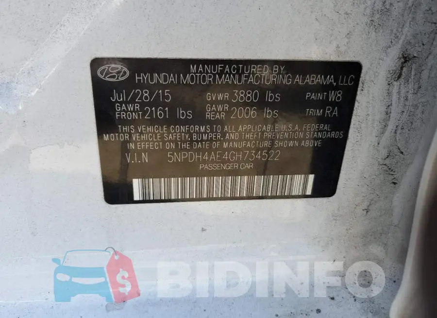5NPDH4AE4GH734522 Photo# 12