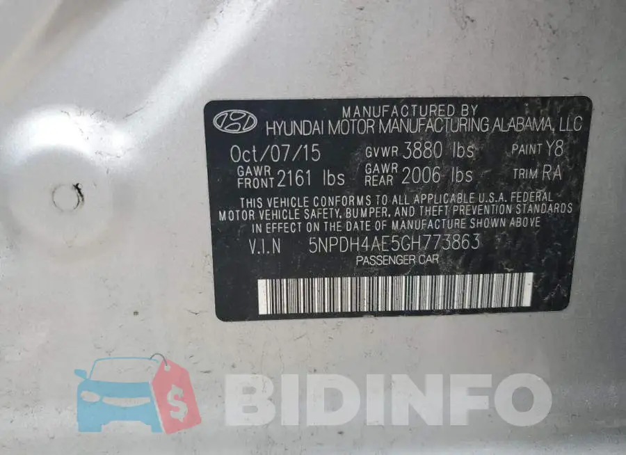 5NPDH4AE5GH773863 Photo# 12
