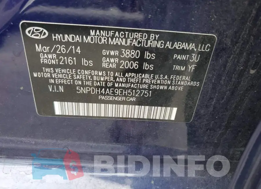 5NPDH4AE9EH512751 Photo# 12