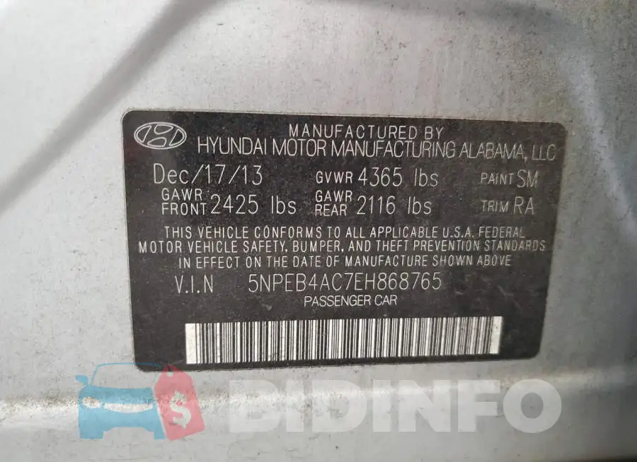5NPEB4AC7EH868765 Photo# 12