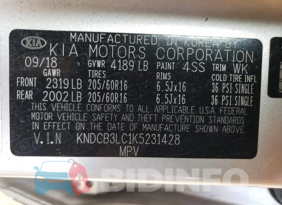KNDCB3LC1K5231428 Photo# 12