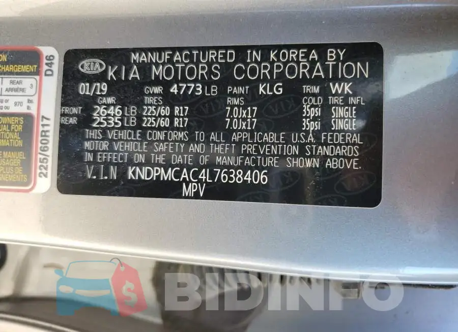 KNDPMCAC4L7638406 Photo# 14