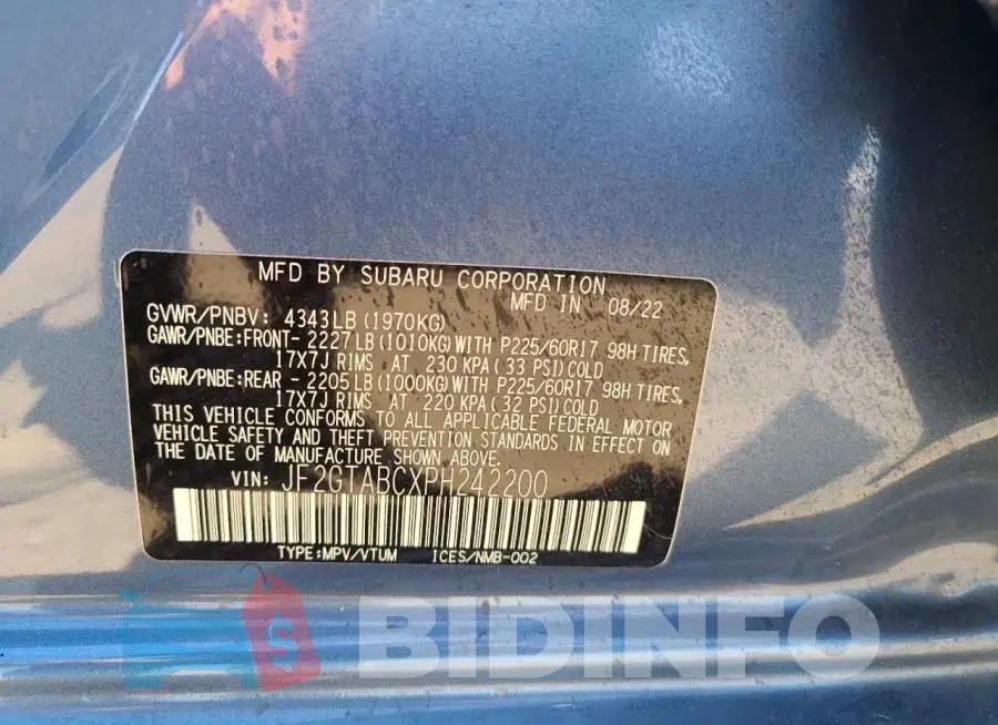 JF2GTABCXPH242200 Photo# 13