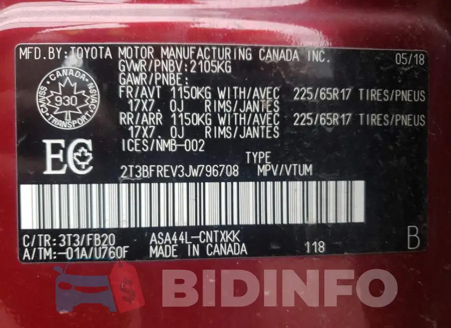 2T3BFREV3JW796708 Photo# 10
