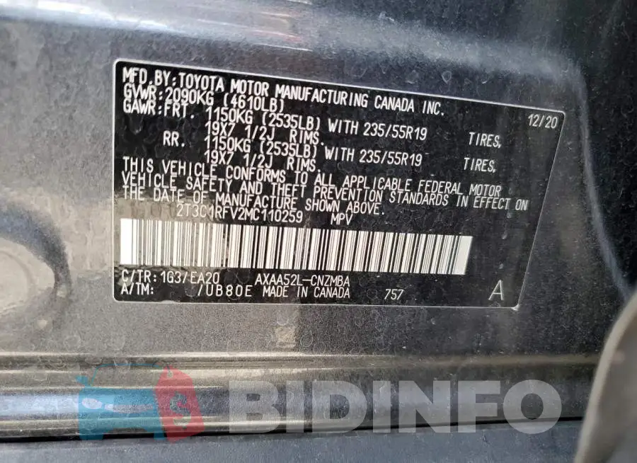 2T3C1RFV2MC110259 Photo# 12