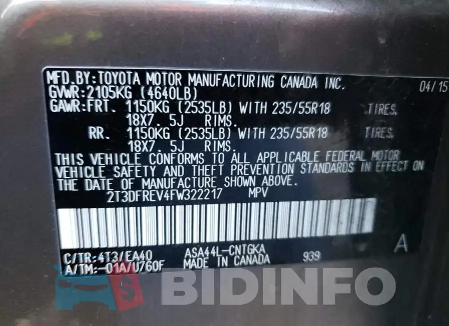 2T3DFREV4FW322217 Photo# 14