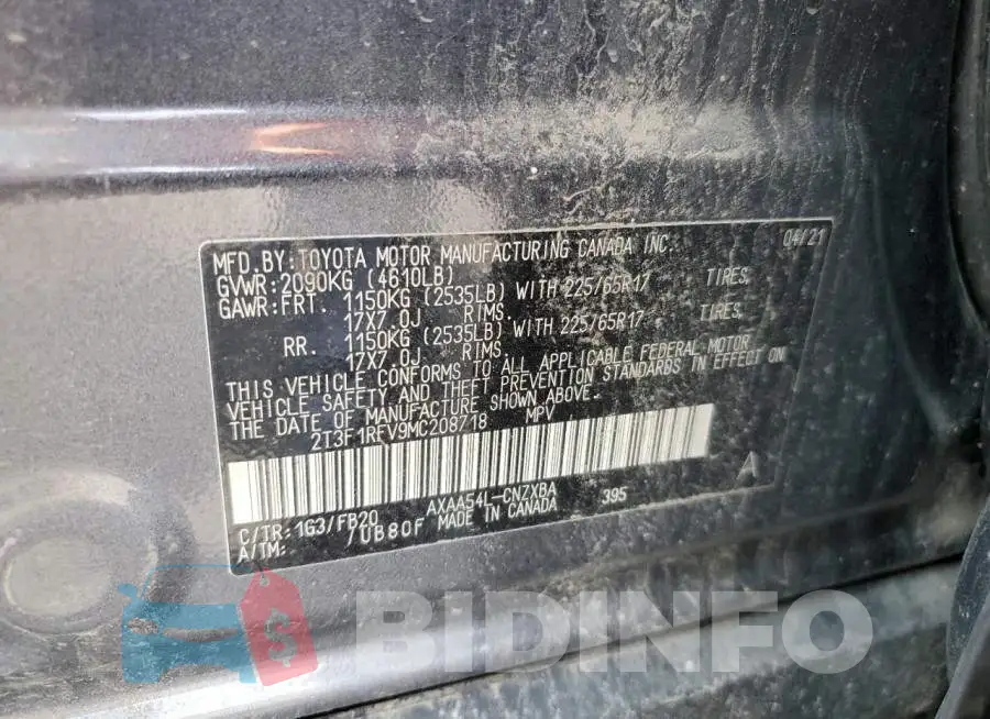 2T3F1RFV9MC208718 Photo# 14