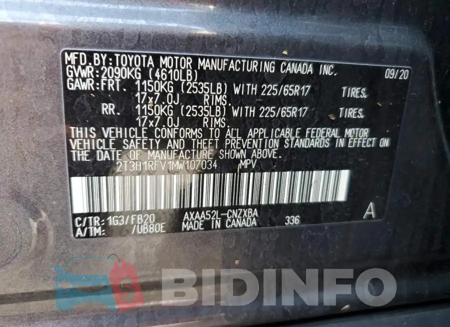 2T3H1RFV1MW107034 Photo# 13