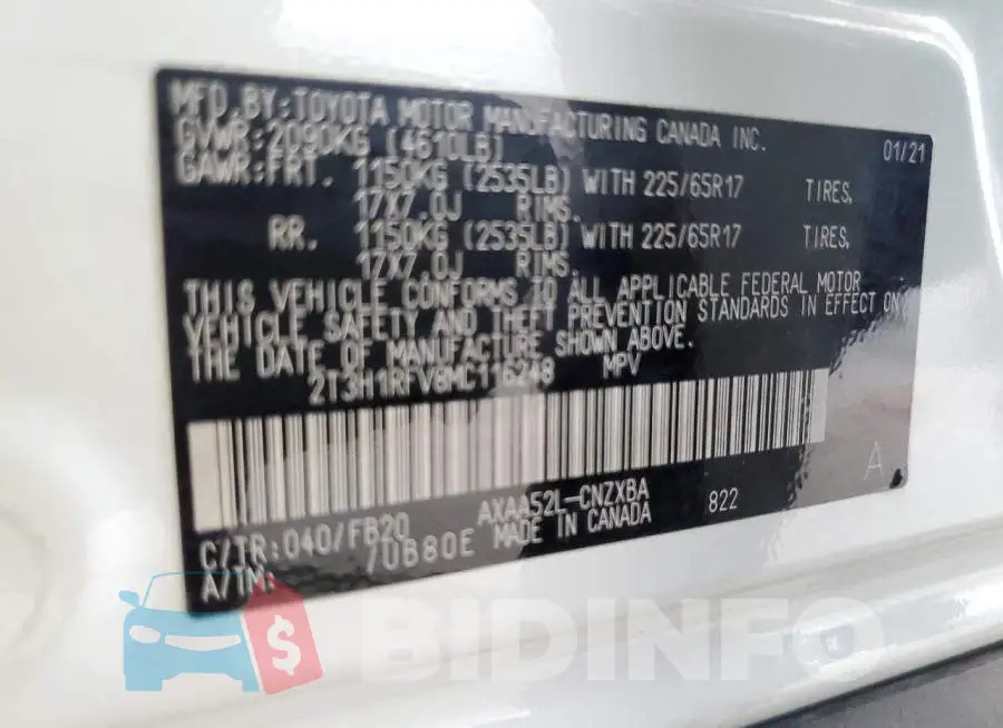 2T3H1RFV8MC116248 Photo# 14