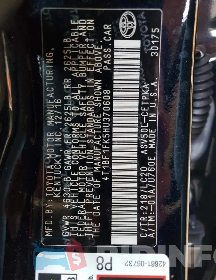4T1BF1FK5HU370608 Photo# 12