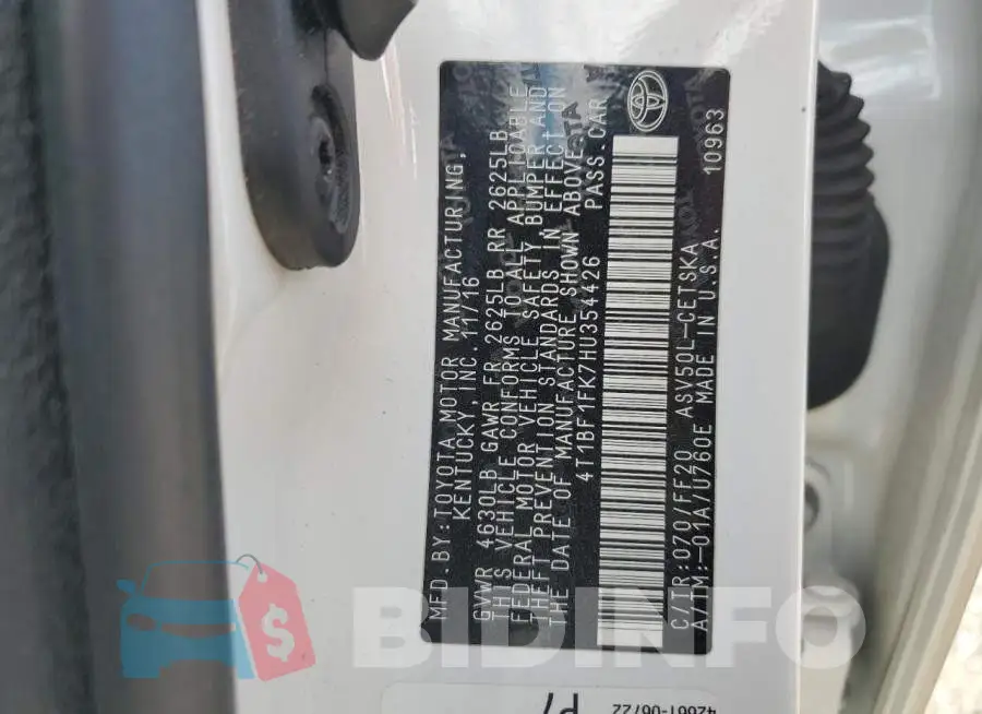 4T1BF1FK7HU354426 Photo# 12